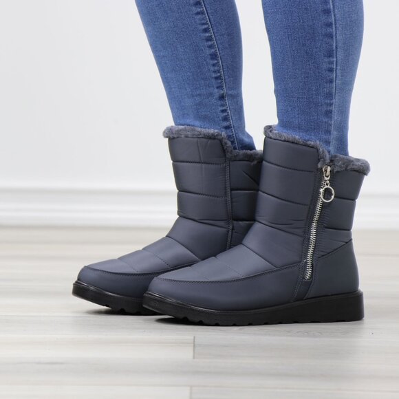 Rain Ankle Boots Weather Resistant Warm Synthetic Fluff Inside Grey - Picture 12 of 14